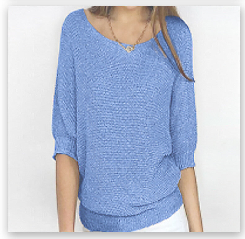 Baju Sweater wanita, Sweater perempuan musim semi leher O Solid Lengan 3/4 atasan longgar 2023 kasual Pullover rajut Streetwear pakaian wanita