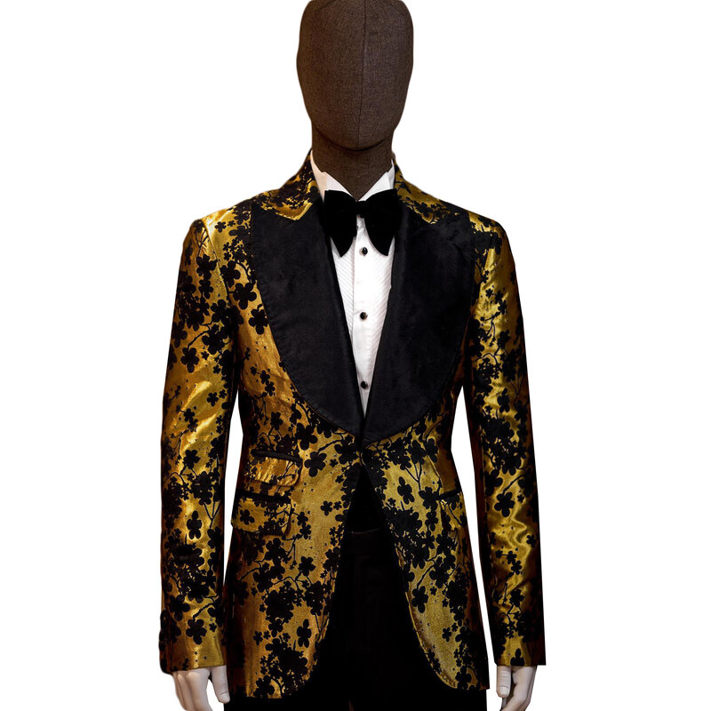 New Men Luxury Floral Printed Suit Peaked Lapel Tuxedos For Wedding Prom Evening Party Jacket Ternos Masculino