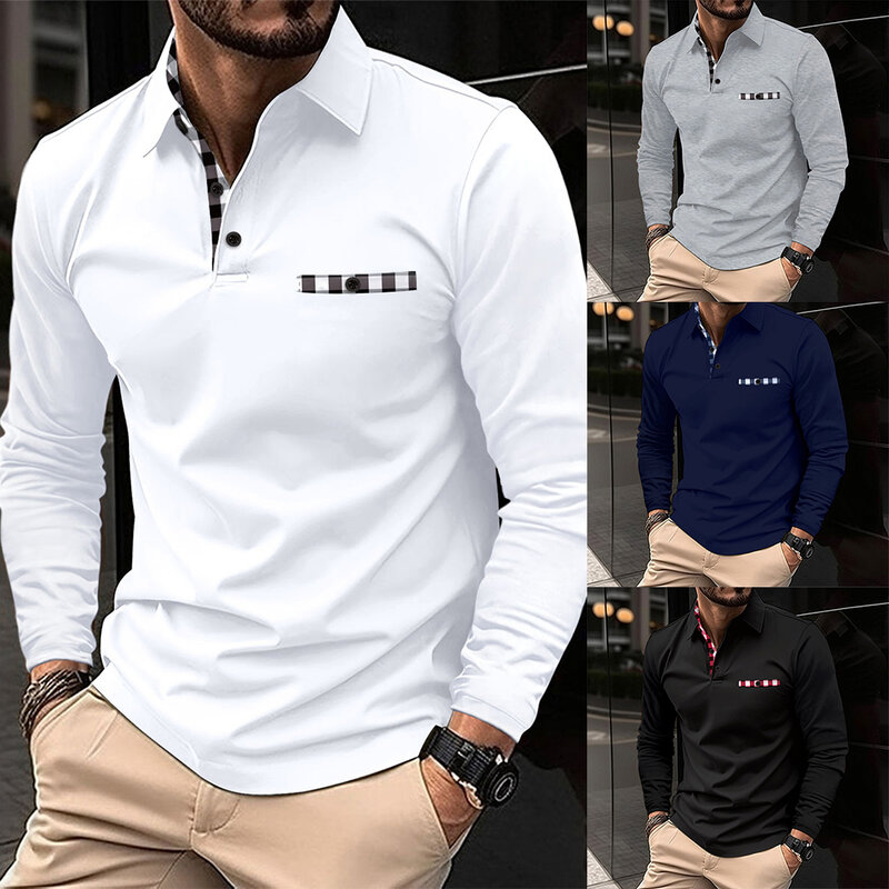 Camisa de manga comprida dos homens Slim Fit, moda Quick Dry, lapela colarinho, Sport T Shirt, adequado para atividades ao ar livre