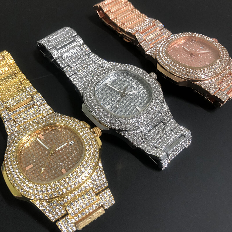 Anztilam-reloj de cuarzo con diamantes de imitación para hombre y mujer, joyería rapero, de alta calidad, estilo Hip Hop