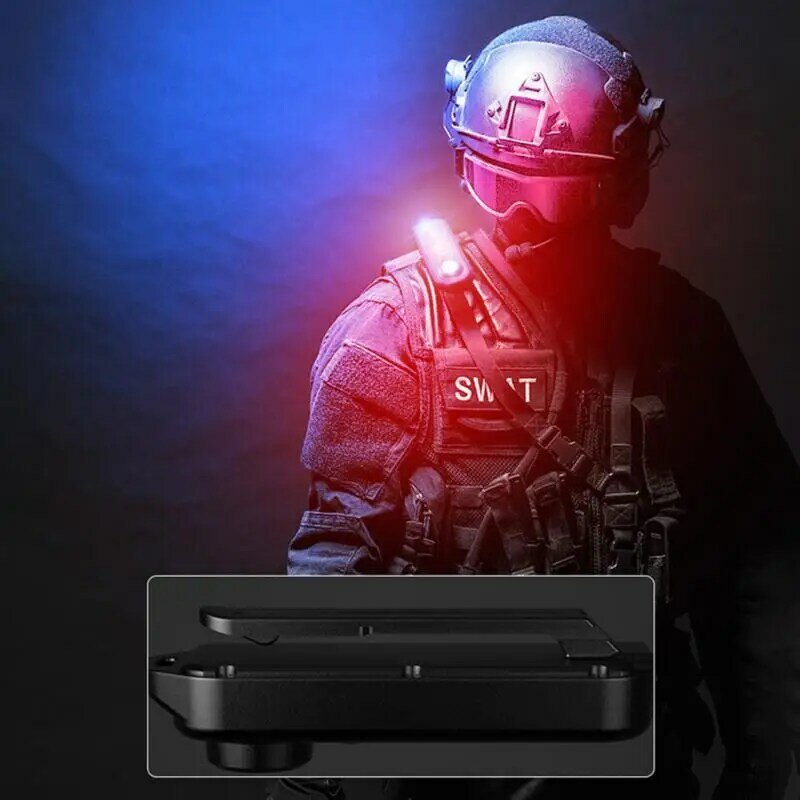 클립이 있는 빨간색 파란색 어깨 경찰 조명, USB C타입 충전식 미등 헬멧 램프, 손전등 키체인 조명