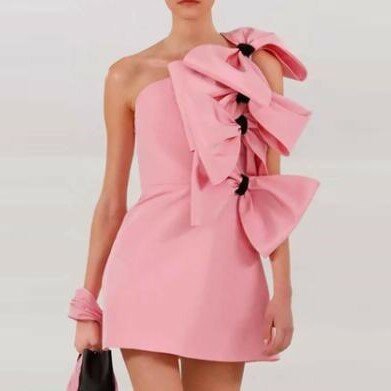 Barbie pink satin big bow Sweet girl Heart dress European Station healing color Christmas dress