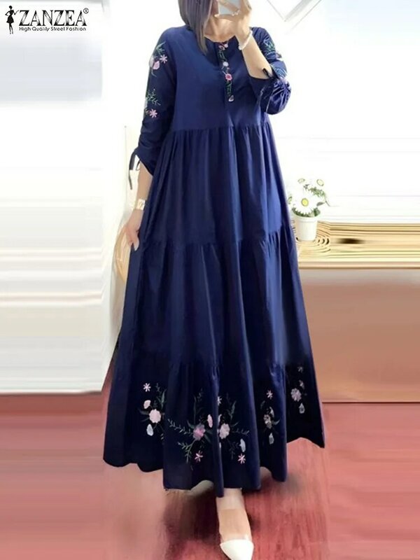 Zanzea Frauen Ärmel Blumen gedruckt elegante muslimische Maxi kleid Sommer Mode Rüschen Saum Party Sommerkleid Robe Femme Vestido