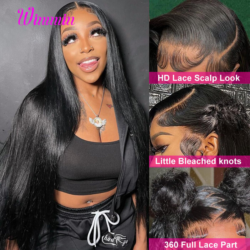 Wimmin-Perruque Full Lace Wig sans colle naturelle, cheveux lisses, 360, 13x6 HD, pour femmes, 360