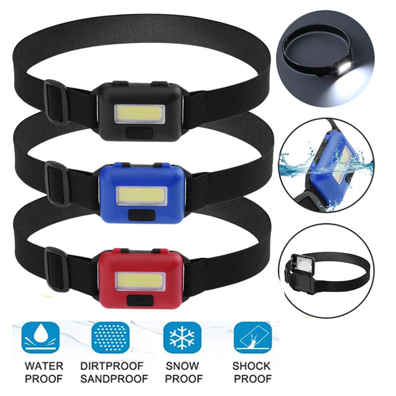 Linterna LED COB para exteriores, linterna de cabeza portátil con batería Mini, resistente al agua, para acampada