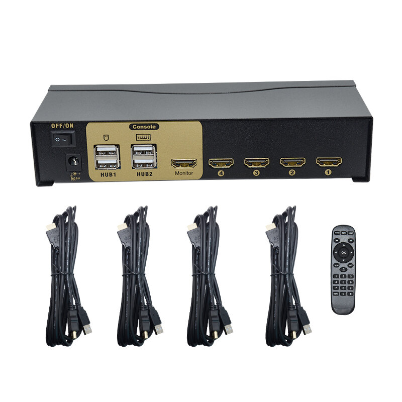 4 Cổng Thông Minh KVM Switch HDMI-Tương Thích Hộp 4 Vào 1 Ra Bàn Phím Chuột USB Chia Sẻ Phân Phối Với Dây Cáp
