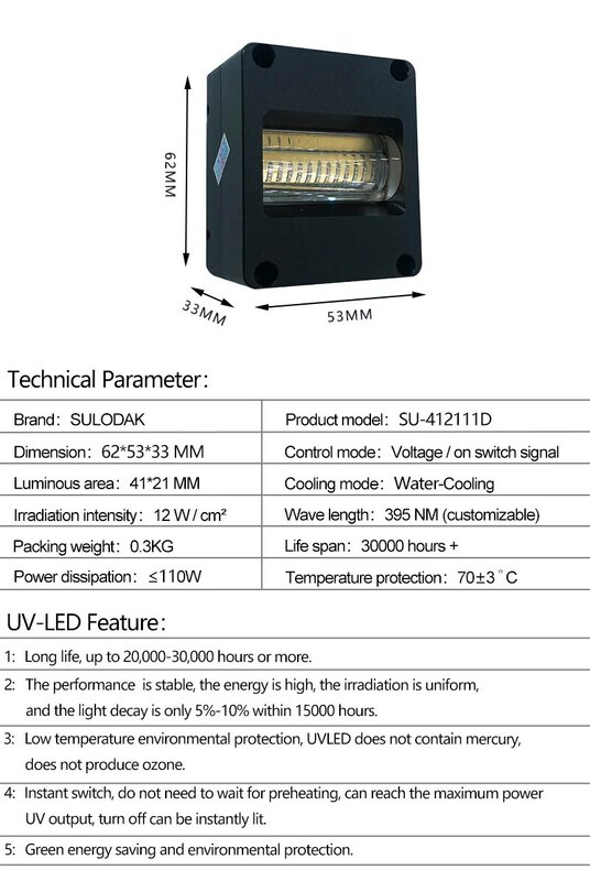 Ricoh-impresora UV refrigerada por agua, lámpara cilíndrica de curado, boquilla LED a juego, 110W, G5/G6