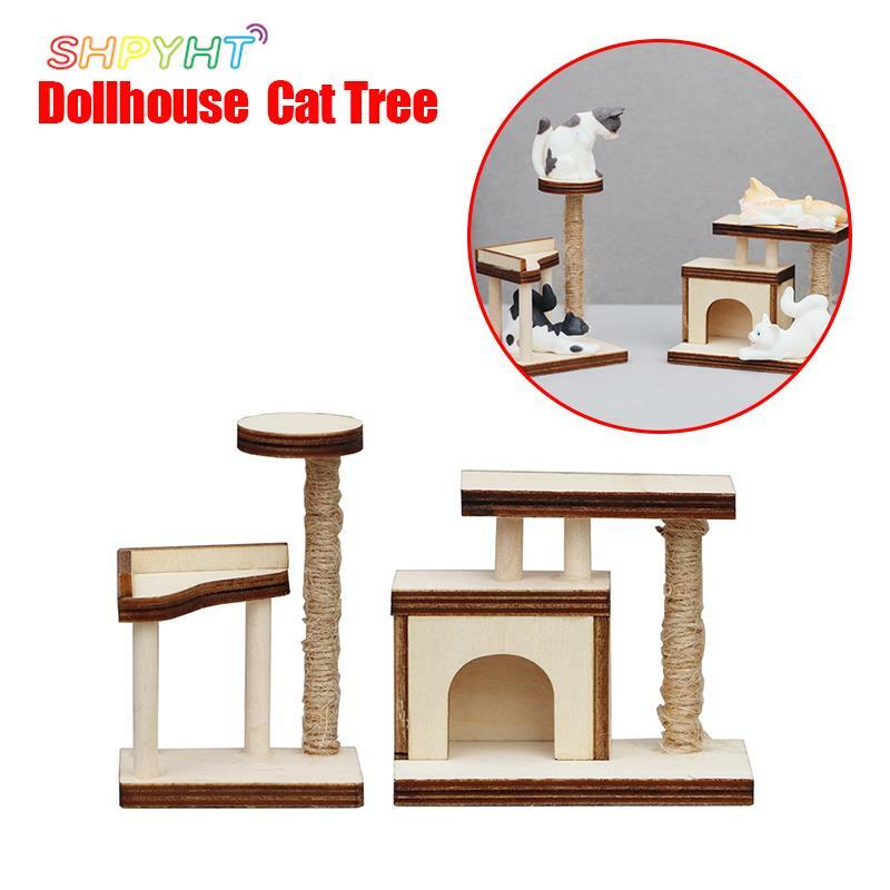 Casa de muñecas de madera 1:12 1:6, modelo de árbol de escalada de gato en miniatura, muebles para mascotas, decoración del hogar, juguete, casa de muñecas, accesorios de decoración, 1 unidad