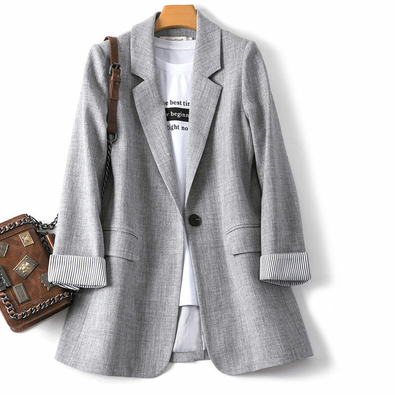 Женское Свободное пальто с карманами, модное элегантное лоскутное пальто в Корейском стиле на одной пуговице, Минималистичная верхняя одежда с длинным рукавом, новинка весны 2024