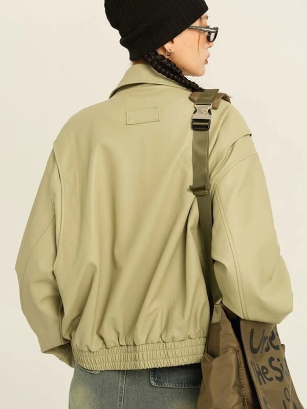 오토바이 Pu 재킷 여성용 스트리트웨어, 하라주쿠 여성용 바이커 크롭 코트, 여성용 빈티지 인조 가죽 포켓 지퍼 아웃웨어, 2023