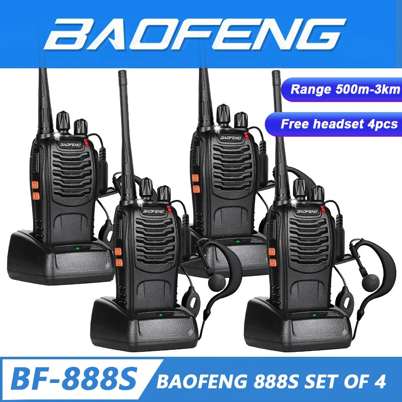 Рация BaoFeng 888S для взрослых, перезаряжаемая радиостанция для ветчины с большим радиусом действия, наушники с микрофоном, 16-канальная портативная рация