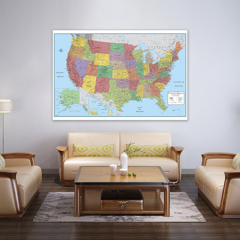 150*100ซม.Administrative แผนที่ USA Wall ตกแต่งภาพวาดผ้าใบโปสเตอร์และพิมพ์อุปกรณ์ห้องเรียนห้อง home Decor