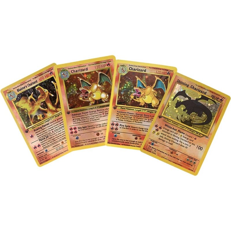 Pokémon Shining Charizard Game Collection Cartões, Pokémon Base Set, Jade Engels, Kaarten Pikachu, Brinquedos de Presente DIY, 1996