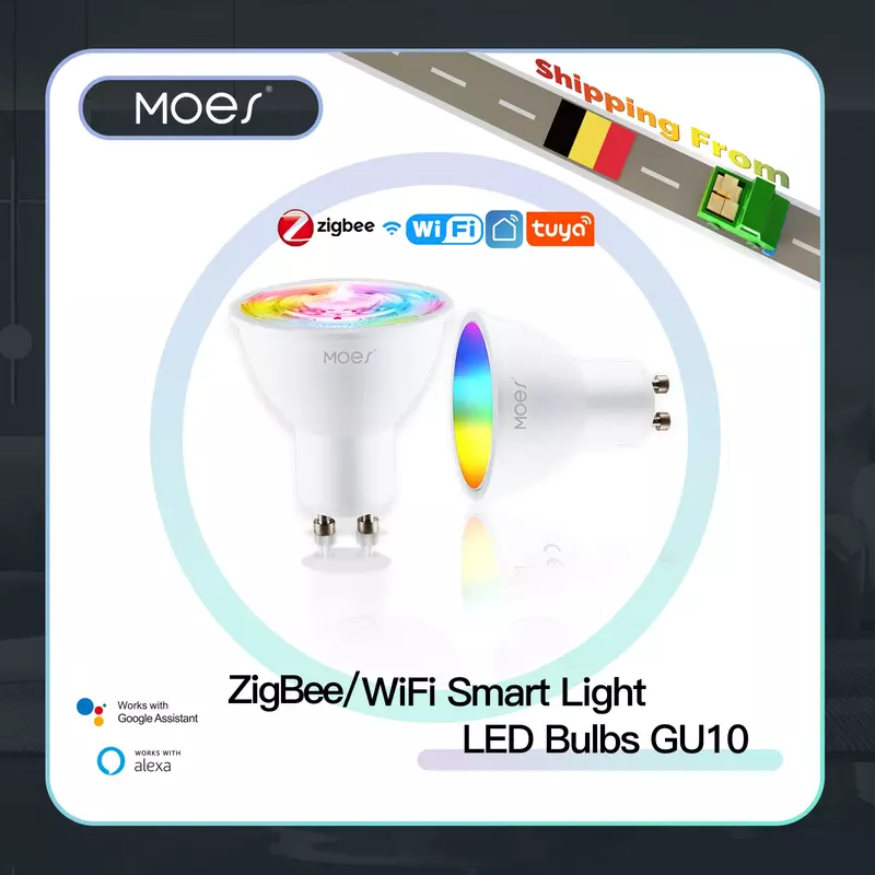 MOES-Lâmpadas LED RGB inteligentes, lâmpadas reguláveis, controle de aplicativos, Tuya, ZigBee, GU10, WiFi, C + W, branco, voz, Alexa, Google, vida inteligente