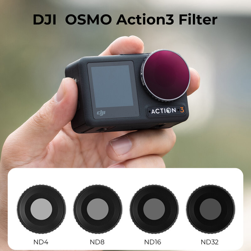 K & F 컨셉 필터 키트, DJI Osmo Action 3 HD 이미지 (CPL + UV + ND4 + ND8 + ND16 + ND32), 단면 반사 방지 그린 필름 포함