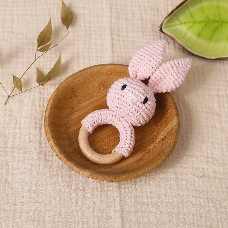 1Pc dziecko szydełkowe królik drewniany pierścień smoczek grzechotki bransoletka grzechotki muzyczne gryzak mobilne łóżeczko zabawki dla prezenty dla noworodków