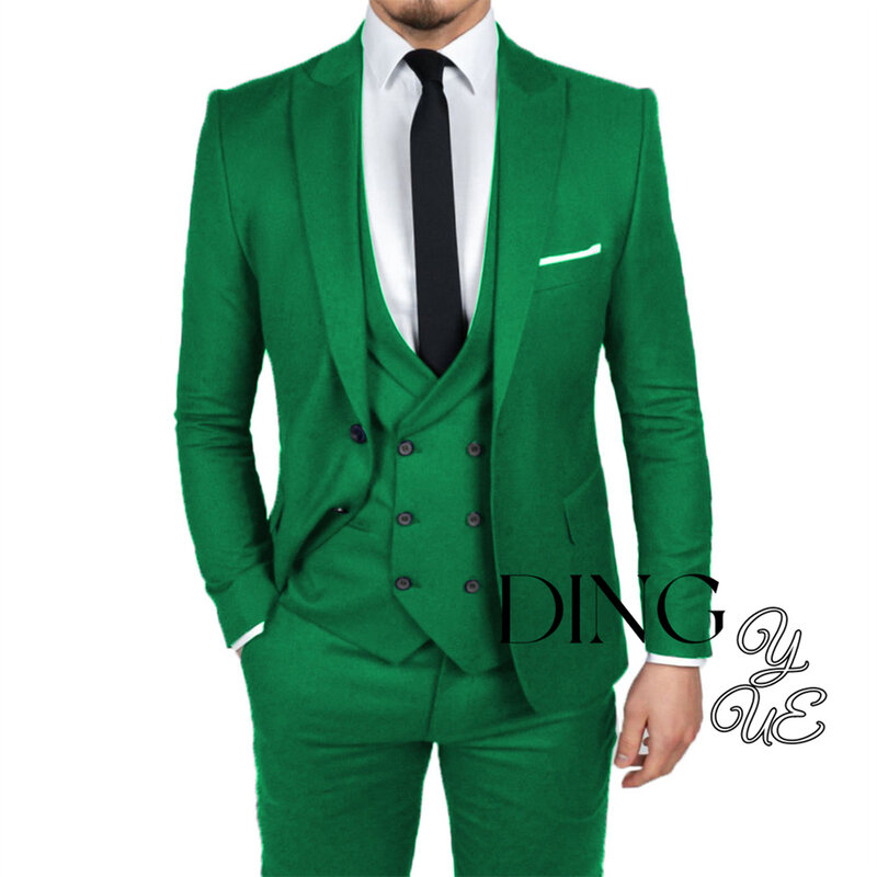 Formalny biznesowy męski 3-częściowy garnitur płaski Slim Fit klapa zamknięta smokingi garnitur ślubny dla pana młodego zestaw sukienka (marynarka + kamizelka + spodnie)