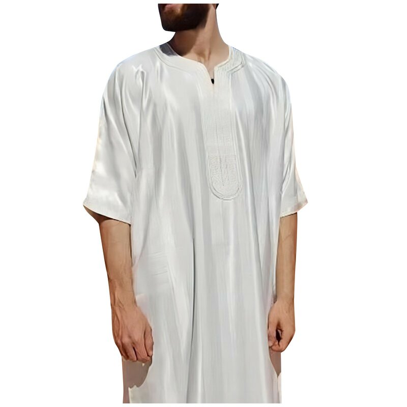 2024 nuovi uomini arabi moda musulmana abbigliamento islamico ricamato a righe stampato Jubba Thobes caftano marocchino Eid preghiera abiti lunghi