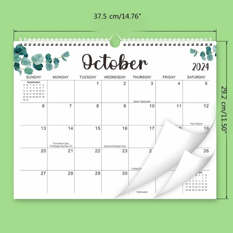 Kalender 2024 Kalender Bulanan Kalender Dinding Kalender Wirebound dengan Ikhtisar Liburan untuk Perencana Jadwal Rumah Dropship