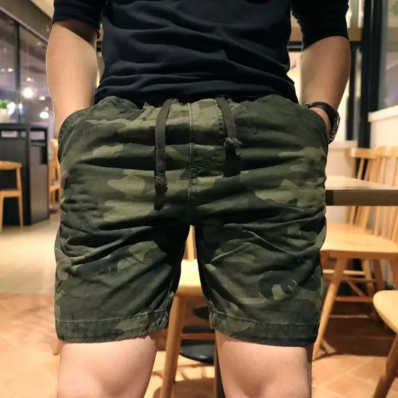 Pantalon court camouflage pour homme, bermuda slim, short cargo de luxe avec ficelle, poche avant, confortable et décontracté