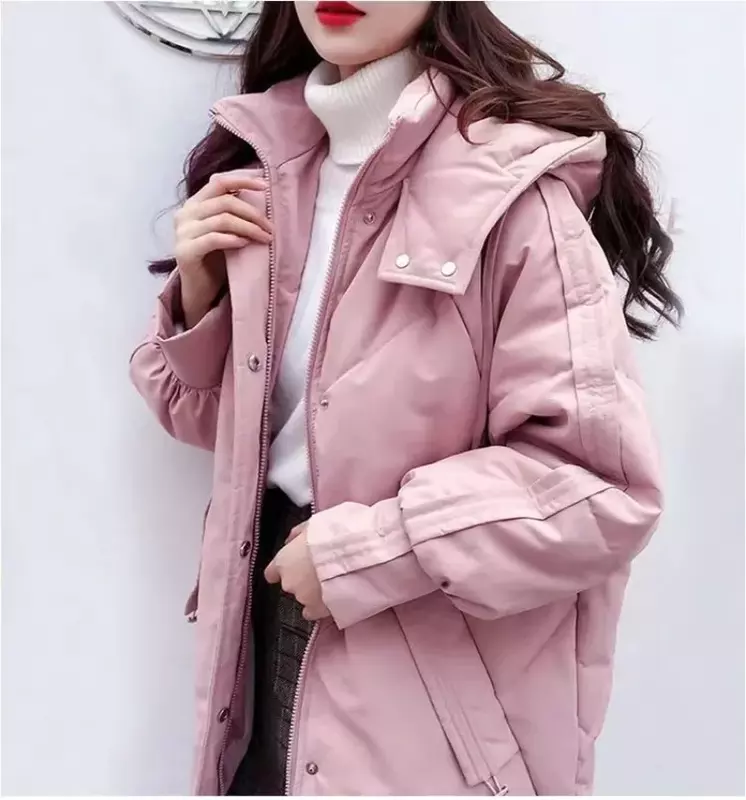 2023 nowe koreańskie modne kurtka podszyta bawełną damskie długi, z kapturem ocieplana kurtka luźne, wiatroodporne parki Plus rozmiar