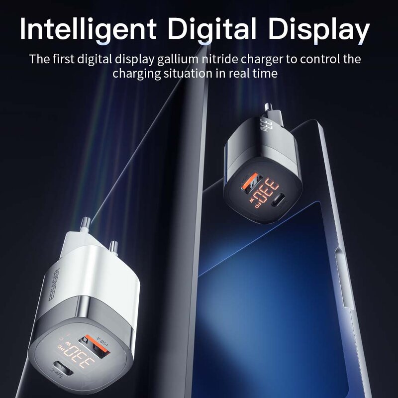 Essager 33w gan usb c carregador display digital pd carregamento rápido para iphone 14 13 12 max pro ipad para xiaomi poco samsung carregador