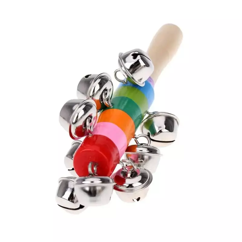 Neue bunte Regenbogen Hand Glocke Stick Holz Percussion Musikspiel zeug für Ktv Party Kinderspiel Großhandel Einzelhandel