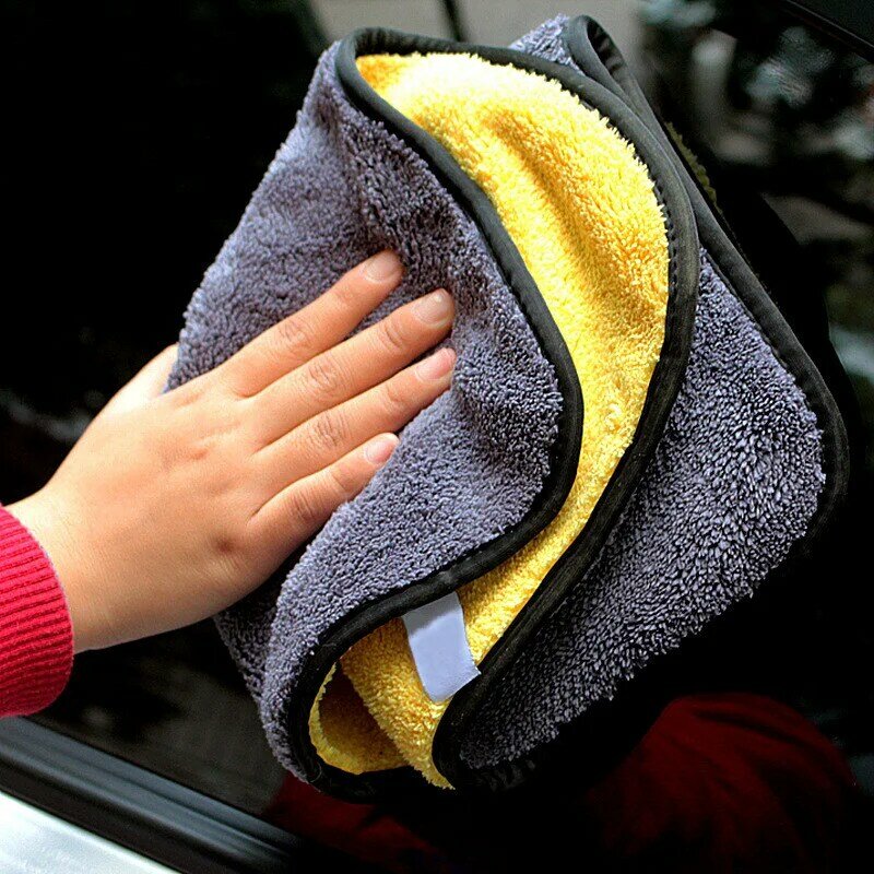 Handuk pembersih Microfiber, kain pengering lembut dipertebal Super menyerap untuk badan mobil, handuk cuci dua tingkat