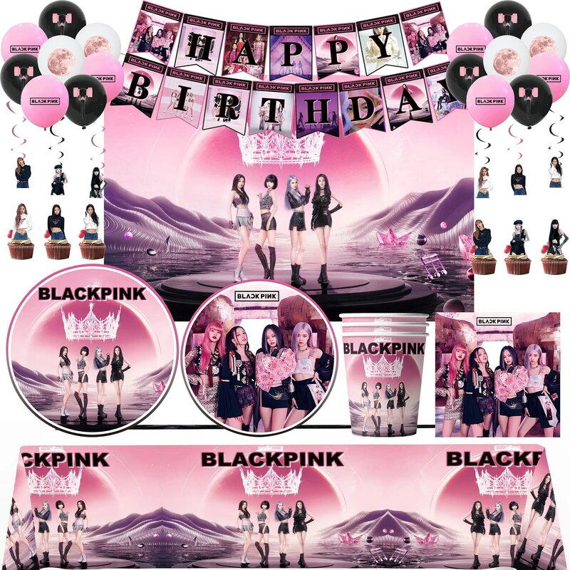 Suministros de decoración para fiesta de cumpleaños, vajilla desechable, globo para Baby Shower, regalo para niña, color negro y rosa