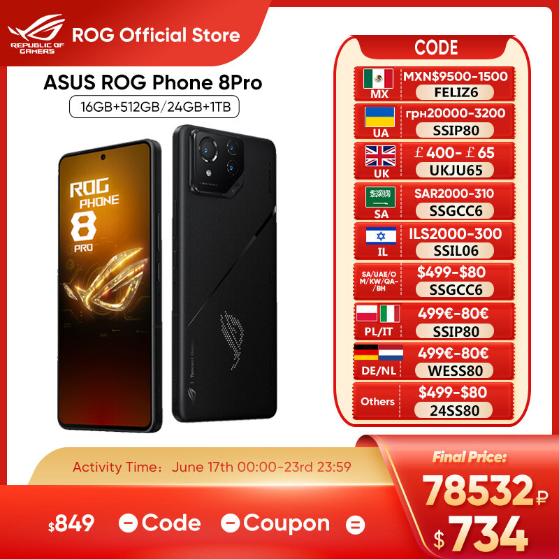 ASUS-ROG Phone 8 Smartphone Pro Gaming, 5G, Snapdragon 8 Gen 3, 6,78 ", Tela AMOLED 165HZ, 5500mAh, Carga 65W, 50MP, NFC