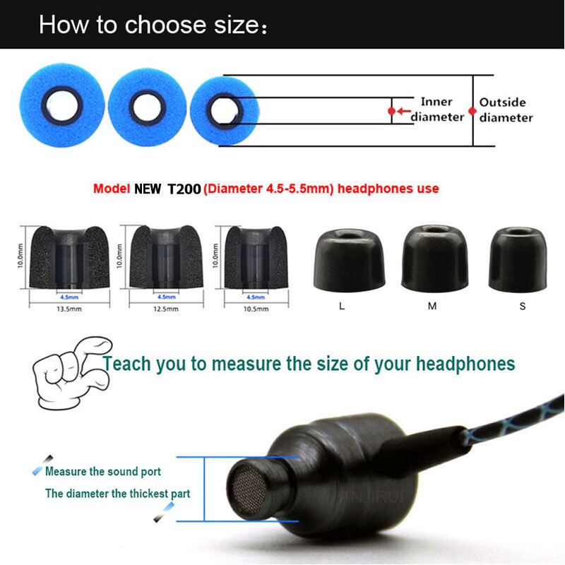 12 Pair Replacement Memory Foam Eartips (L M S) 4.5mm Caliber Earpads/Cap For In-ear Headphones Sponge Earbuds Ear Cotton
