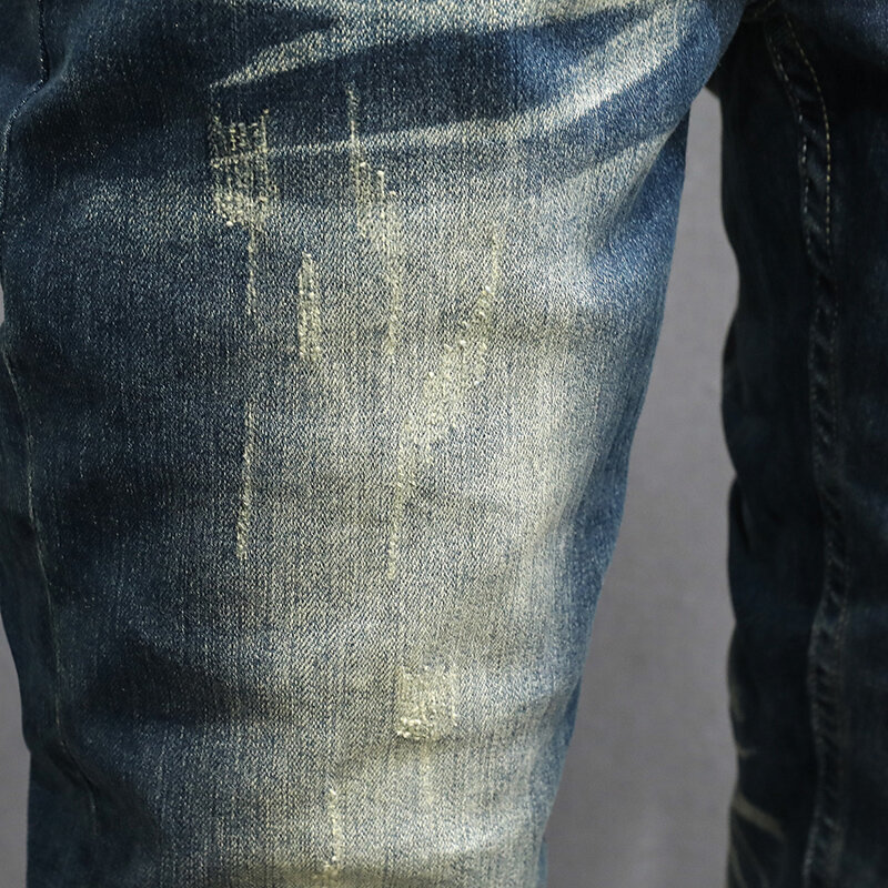 Neu Mode Vintage Männer Jeans Retro Blau Stretch Slim Fit Zerrissene Jeans Männer Elastische Hose Lässig Designer Denim Hosen Hombre