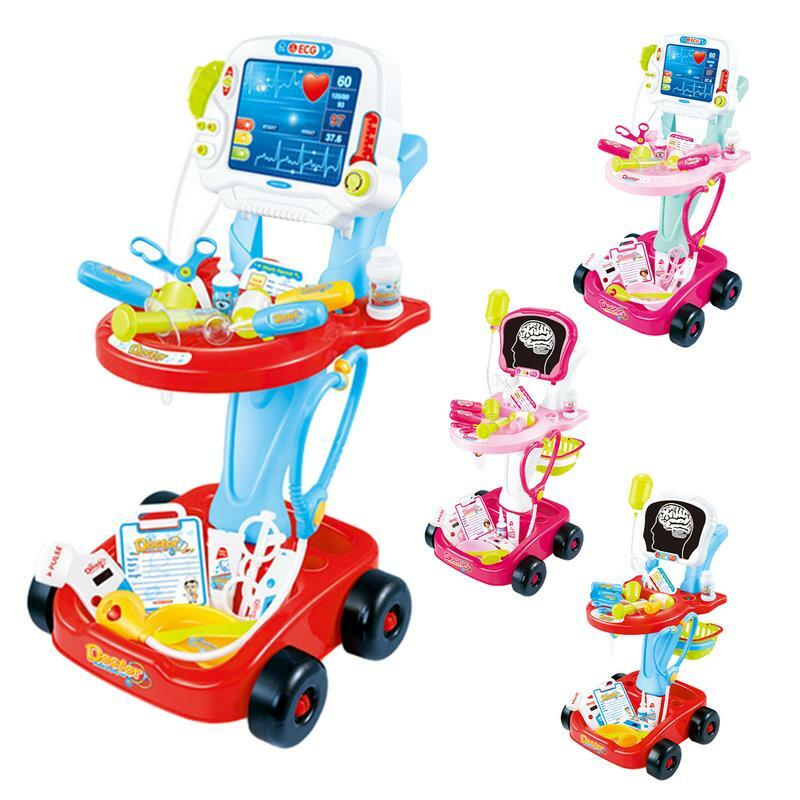 Kids Doctor Toys Boys Girls Pretend Simulation Electrocardiogram Stethoscope Medical Cart Doctor kit Children Play House Toys