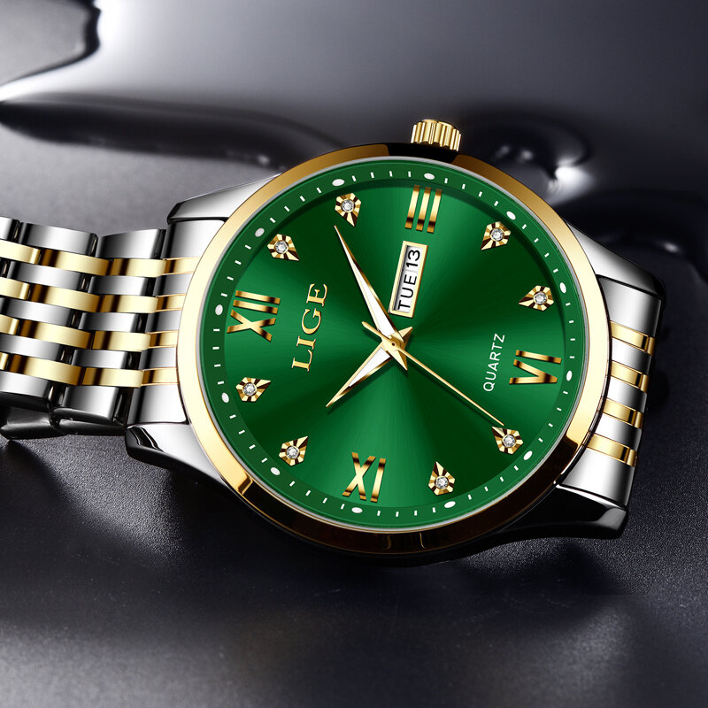 LIGETop-Marca de Luxo Masculina Quartz Watch, Relógios Empresariais, Banda Inoxidável, Data, Impermeável, Luminoso, Semanas Relógio