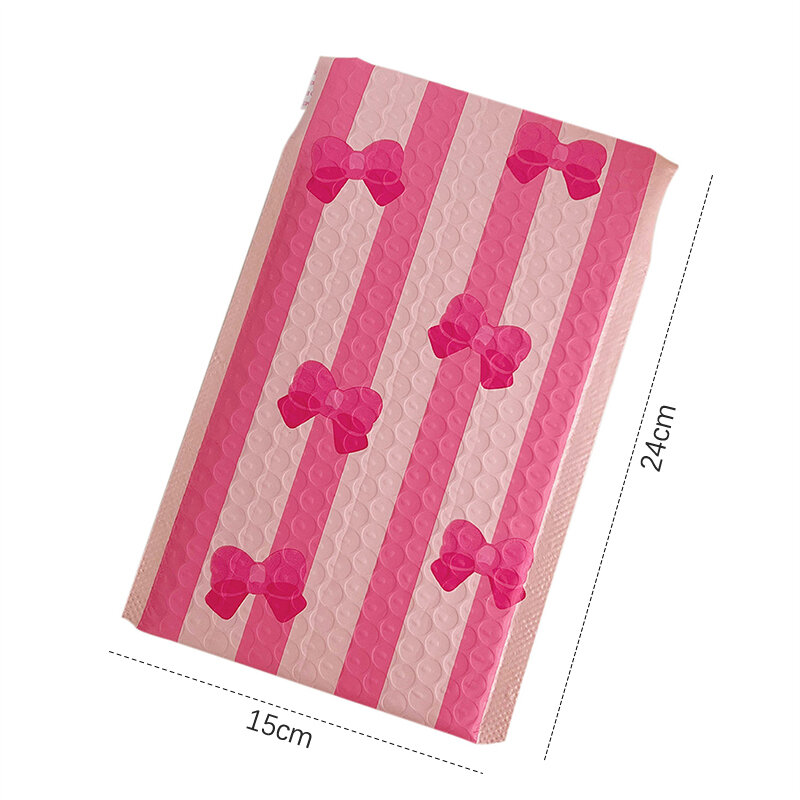 Bolsa de sobre de burbujas con lazo de 5 piezas, sobres acolchados con autosellado, color rosa, para correo y regalos
