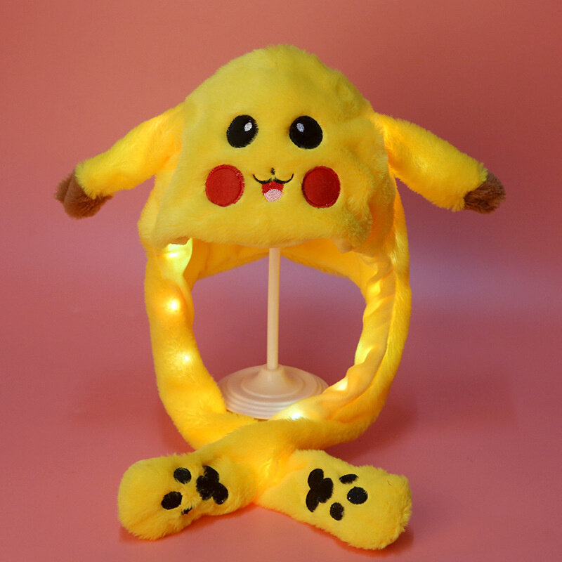 Gorro de felpa de Pokémon luminoso/sin sombrero con orejas de luz móvil, Pikachu, encantador, divertido, orejas de conejo, juguete, niñas, regalos de navidad