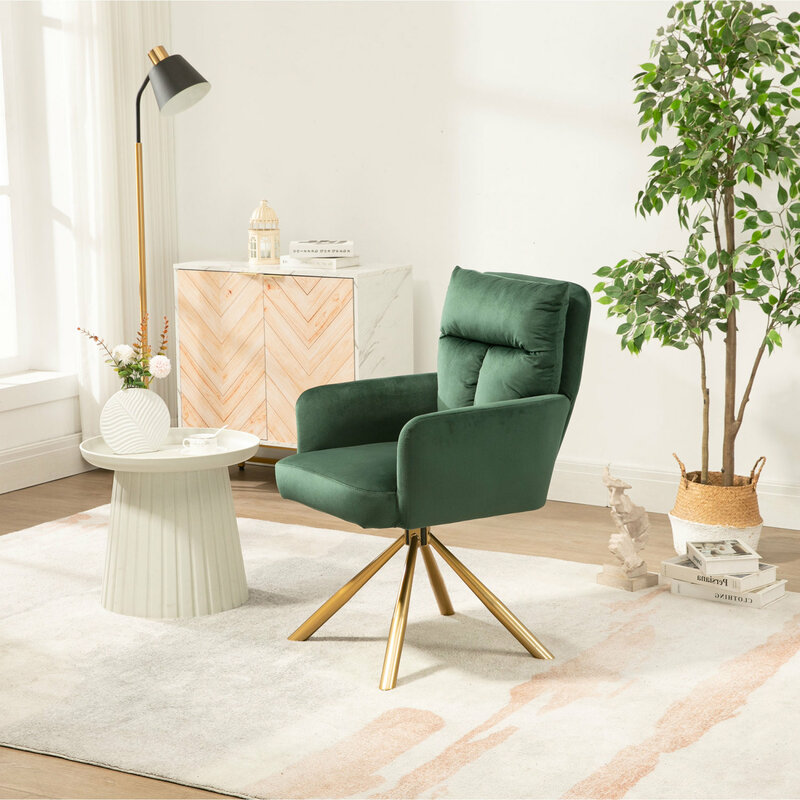 Livin-Veludo verde contemporânea cadeira estofada com encosto alto, cadeira giratória sotaque, design elegante, estofamento confortável, moderno
