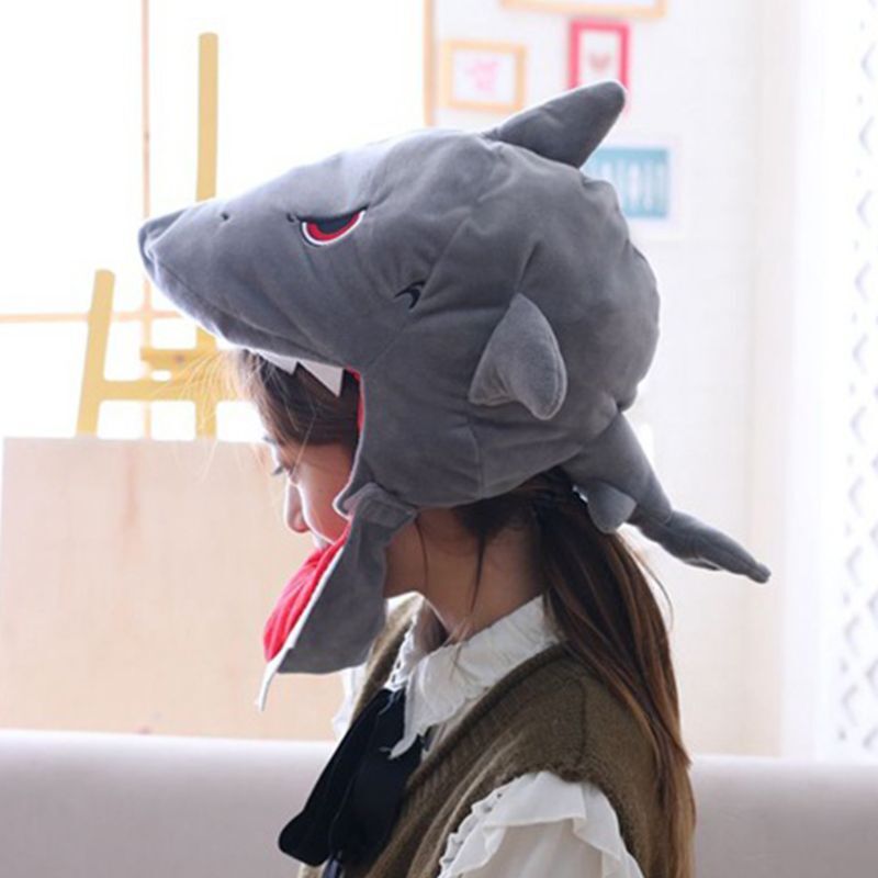 Шапка в виде акулы для взрослых, шарф, шапка, милый плюшевый головной убор с изображением мультяшного животного, реквизит для