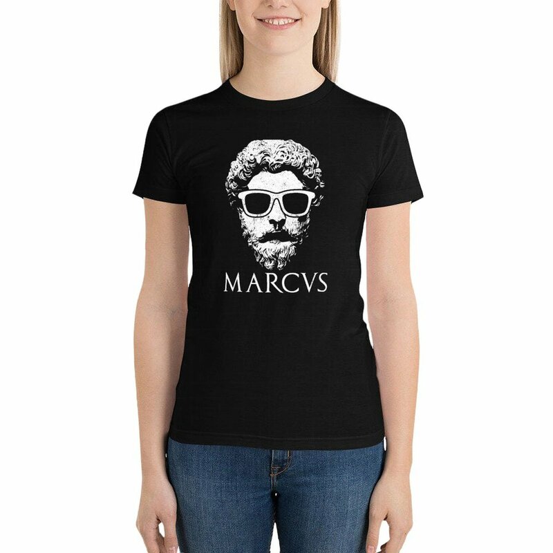 T-shirt feminina, roupa de verão, engraçado, filósofo, rei marcus aurelius