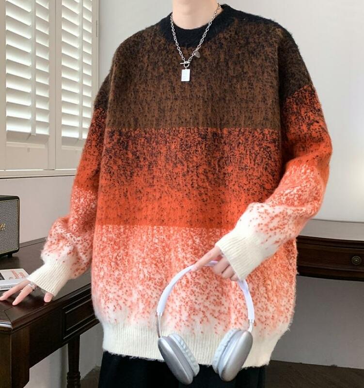 Мужская трикотажная рубашка в горошек, повседневный Модный пуловер контрастных цветов с круглым вырезом, Осень-зима 2023