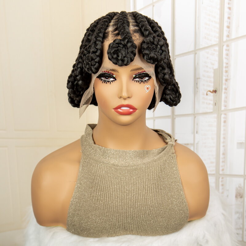 Cornrow Braided Wigs Synthetic Afro Bantu Braids Wigs for Black Women with Baby Hair 8 Inches Full Lace Knotless Braiding Wig
