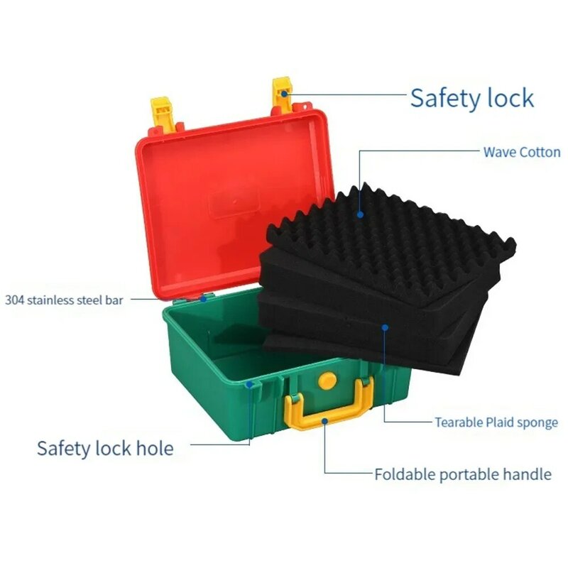 ABS Plastic Instrument Tool Box, Storage Toolbox, Mala de ferramentas do equipamento, Mala ao ar livre com espuma dentro, 280x240x130mm