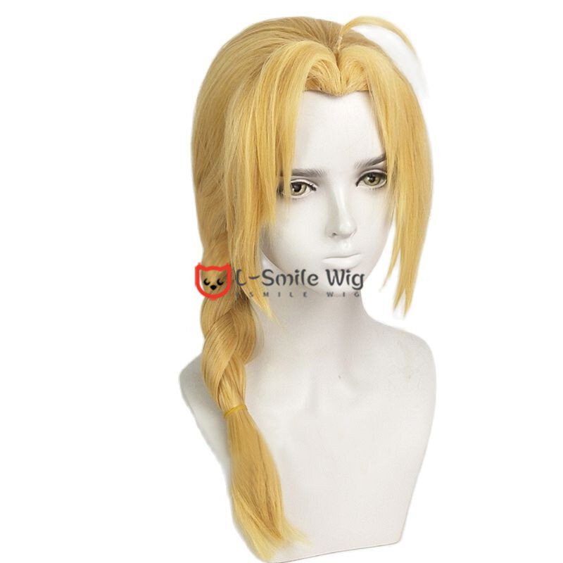 Edward Elric 50cm lange blonde geflochtene Cosplay Perücke Anime hitze beständige Cosplay Haar Perücken Perücke Kappe