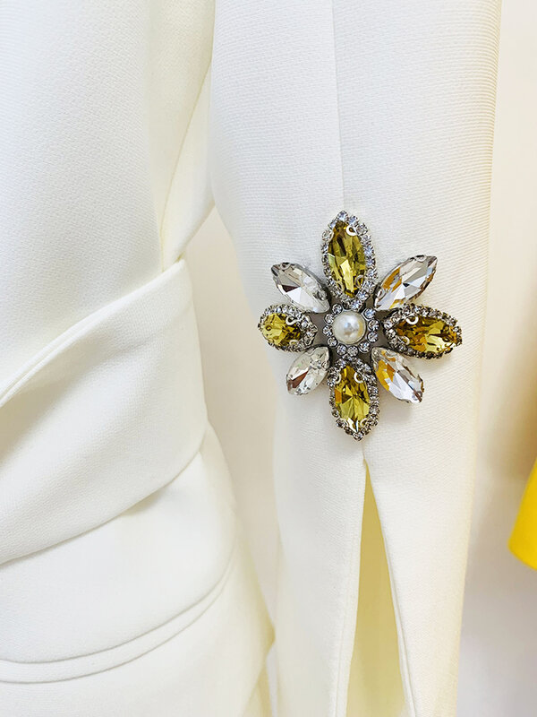 HIGH STREET Newest Fashion 2024 Designer Jacket Women's Slit Sleeve Rhinestone Diamonds Beading Belted Blazer