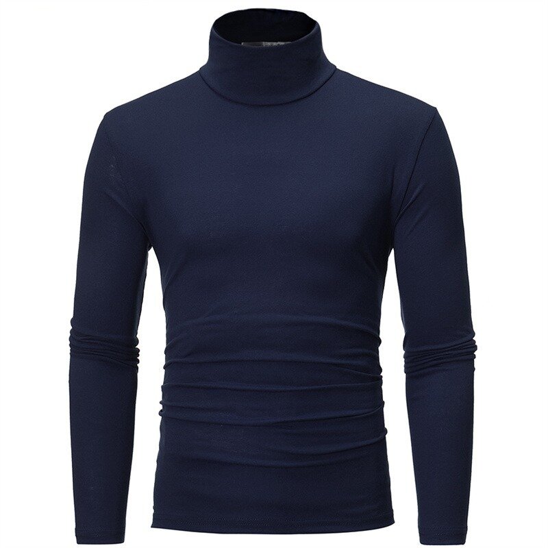 Camiseta de cuello alto para hombre, Jersey ajustado de algodón de manga larga, elástico, informal, transpirable, Otoño e Invierno