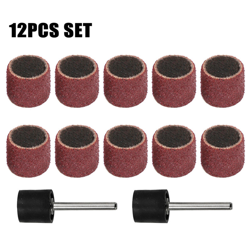 12Pcs Sanding Ring With Rod Abrasive Rotary Tool Kit Sanding Drum Grinding Head Home DIY Power Tool Replacement Accessories