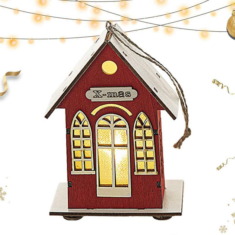 LED Wooden Christmas House Pendant Wooden Luminous House With LED Lights Home Decor Products For Shopping Malls Supermarket Home
