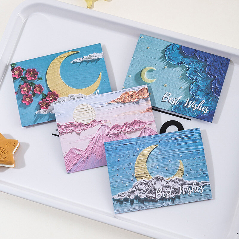 Kartu Ucapan lukisan minyak kreatif ins, Ucapan Terima Kasih ulang tahun liburan kartu pesan dilipat kartu kecil kosong