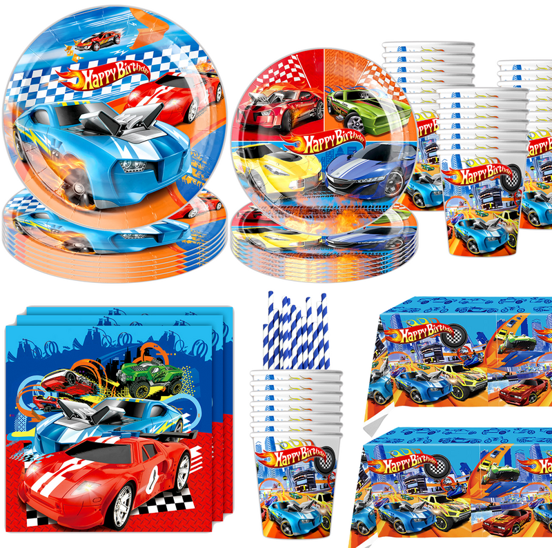 Hot Wheels Dekoracja urodzinowa Jednorazowa zastawa stołowa Obrus Kubek Talerz Serwetka Samochód wyścigowy Baby Shower Kids Party Supplies