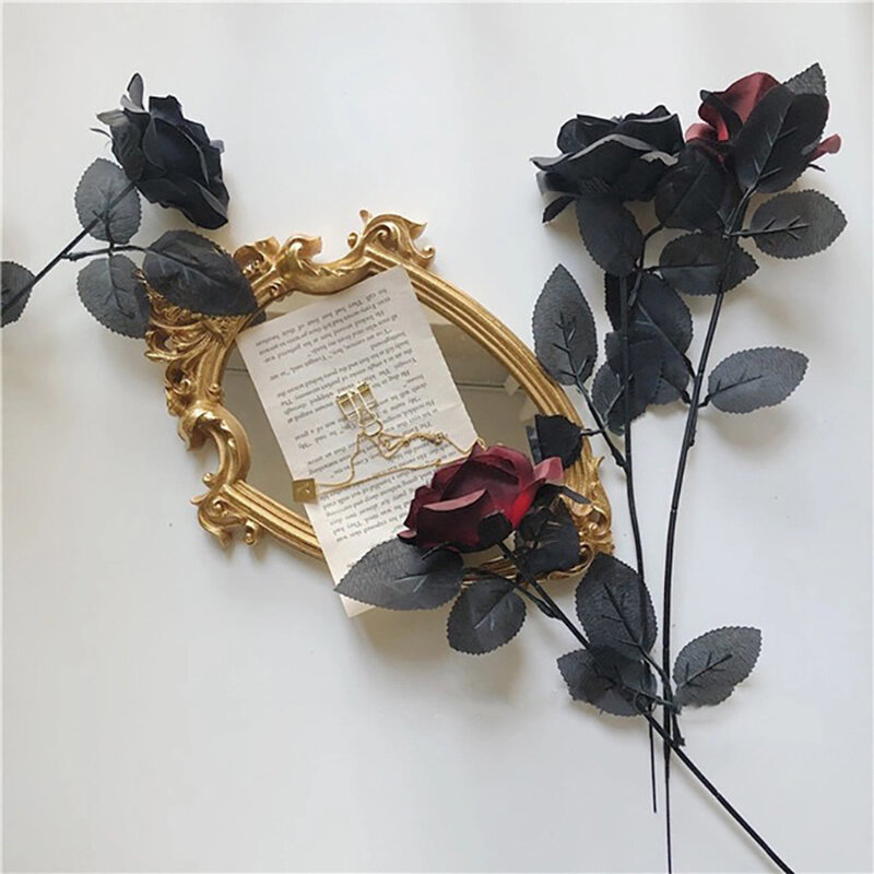 Bouquet de roses foncées artificielles, fausses fleurs, rétro, pour la Saint-Valentin, décoration de bureau, INS